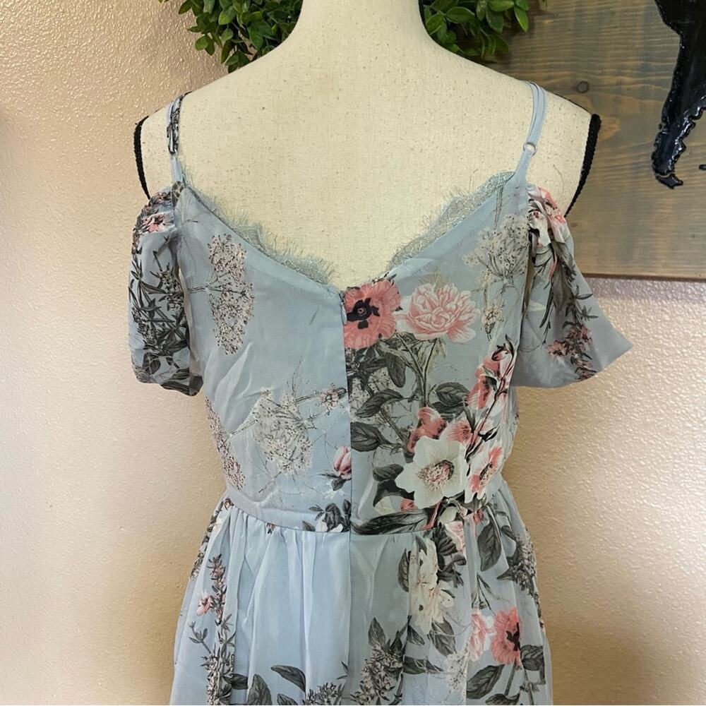 NWOT Lulus Verona Light Blue Floral Print Off-the-Shoulder Lace Dress - Picture 5 of 10
